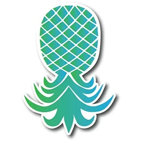 Upside Down Pineapple Magnet Decal, Blue and Green, 4x6 Inch, Automotive Magnet