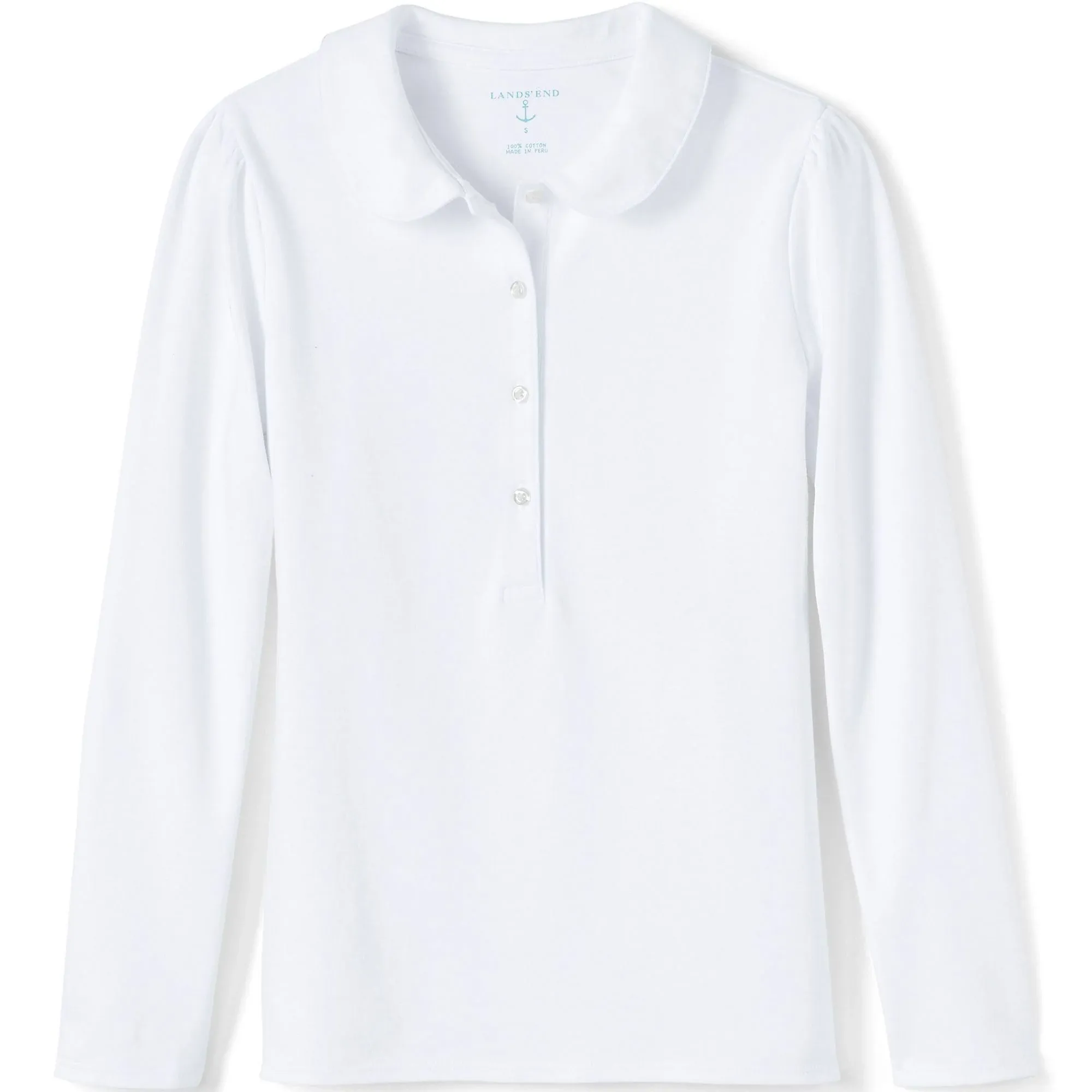 Lands' End Girls' Peter Pan Collar Long Sleeve Polo Shirt