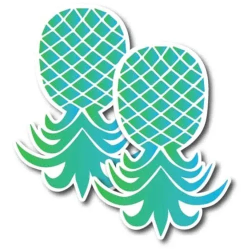 Upside Down Pineapple Magnet Decal, Blue and Green, 4x6 Inch, 2 pack, Automotive