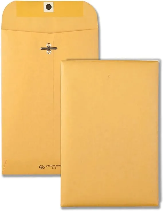 Quality Park 6 x 9 Clasp Envelopes, Clasp and Gummed Closures for Storing or Mailing, 28 lb Kraft Paper, 100 per Box (QUA37855)