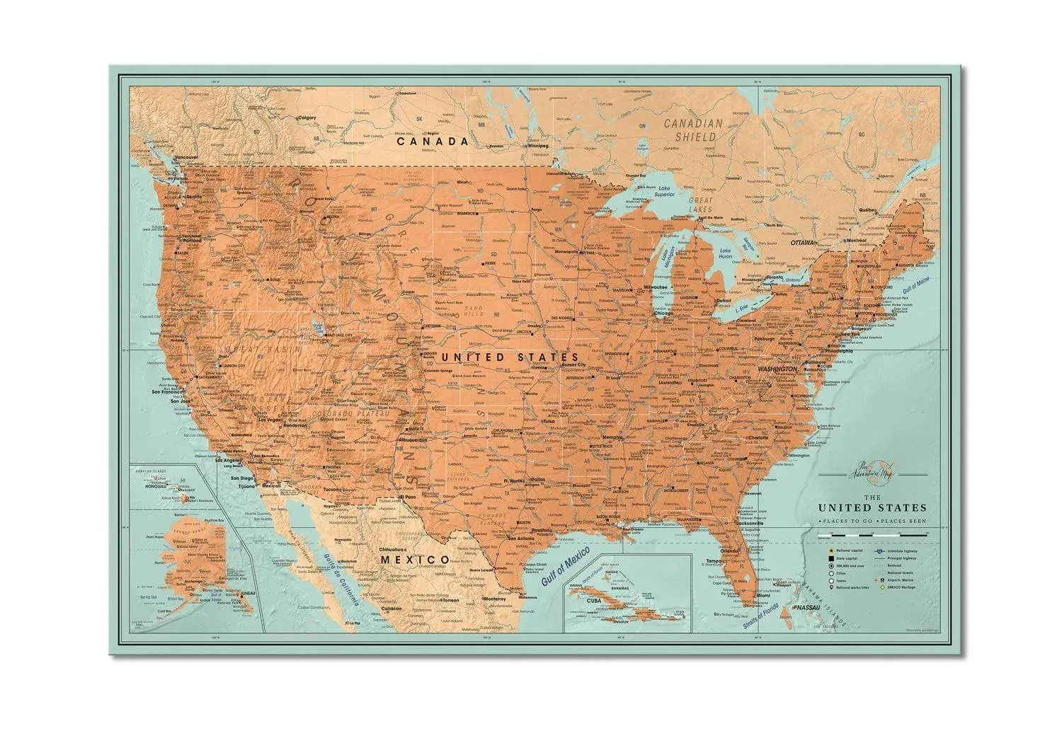 Push Pin Map of United States | Detailed Large Push Pin US Map poster | Large Push Pin Travel Map USA (35 x 24)