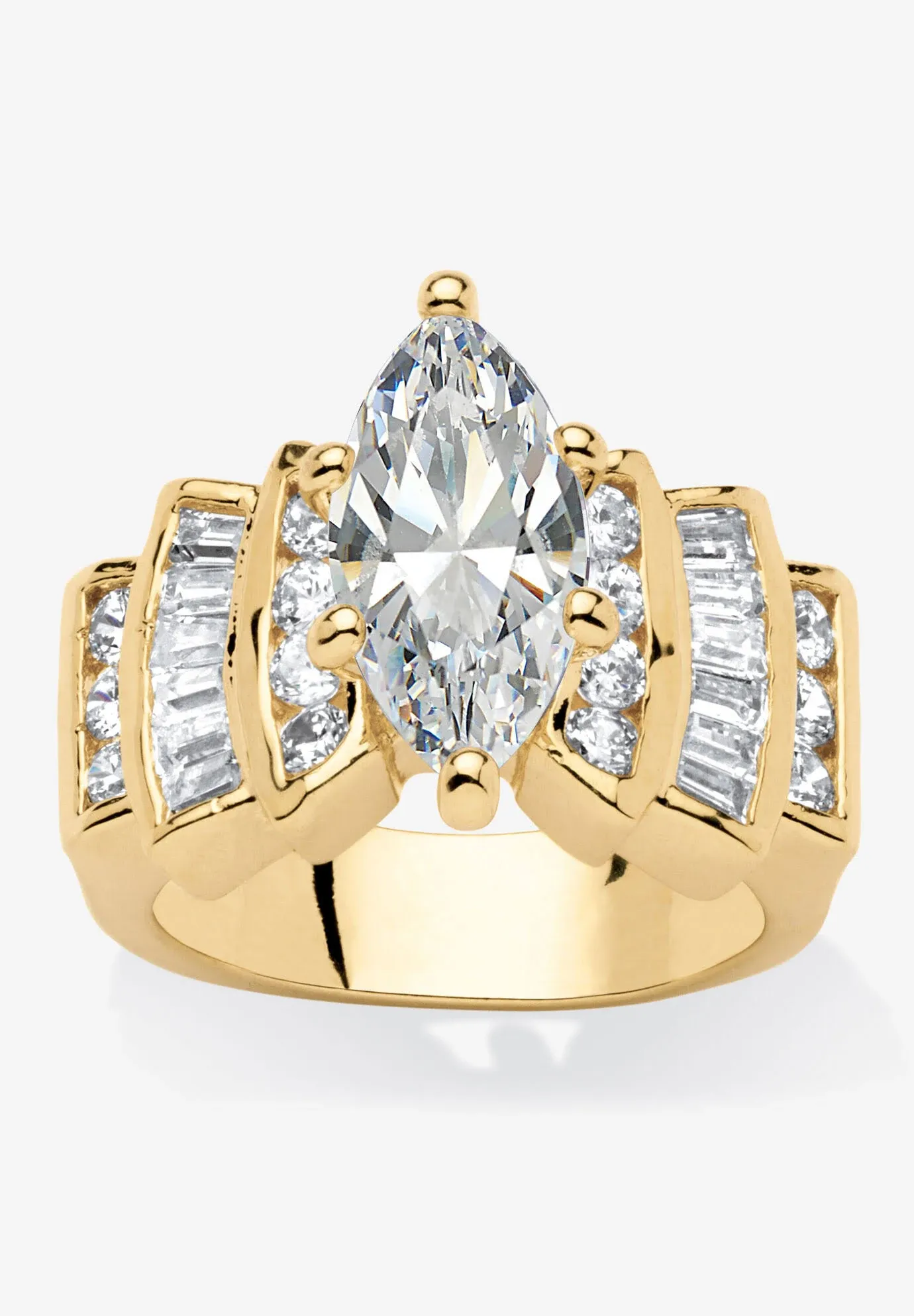 PalmBeach Jewelry Yellow Gold-plated Marquise Cut Cubic Zirconia Step Top Engagement Ring Sizes 5-12