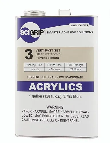 SCIGRIP 10299 3 Acrylic Solvent Cement, Low-VOC, Water-Thin and Very Fast Setting, Clear, 1 Gallon (128 fl oz)