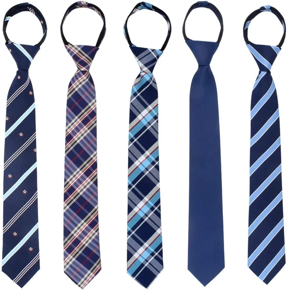 ShiningBeee 5 Pcs Zipper Ties for Boys, Adjustable Zipper Skinny Necktie Clip on ...