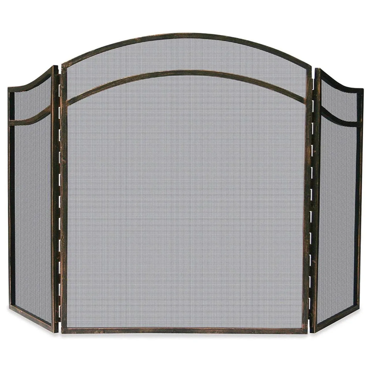 UniFlame, S-1692, 3 Fold Antique Rust Wrought Iron Arch Top Fireplace Screen