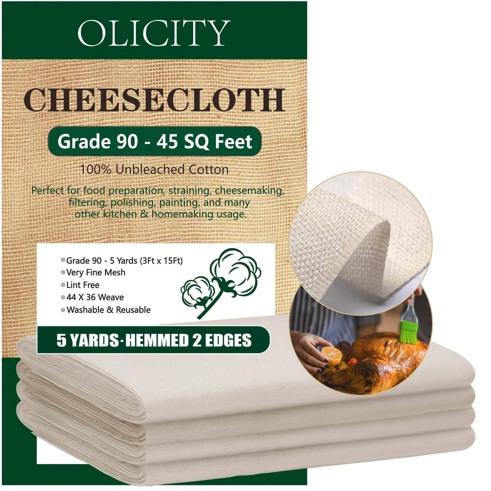 Cheesecloth 100% Unbleached Cheese Cloth Cotton Fabric Ultra Fine Reusable Musli