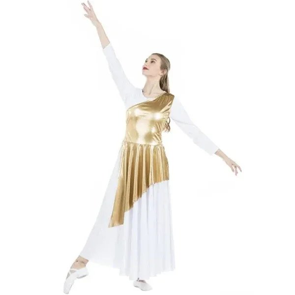 DANZCUE Asymmetrical Praise Dance Tunic Gold Child S/M