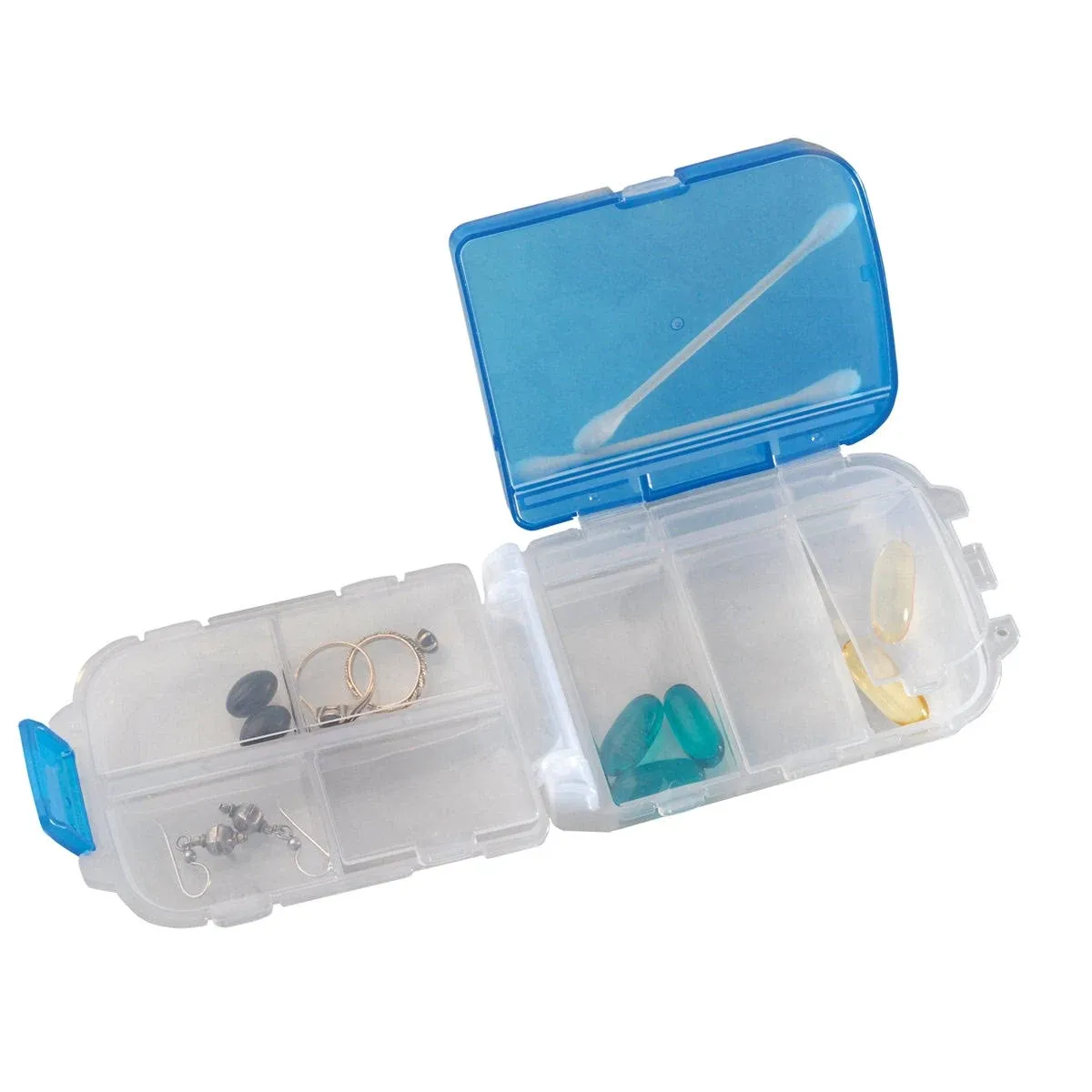 Smooth Trip Trifold Pill Organizer Box and Daily Storage Case for Purse or Pocket with 8 Compartments