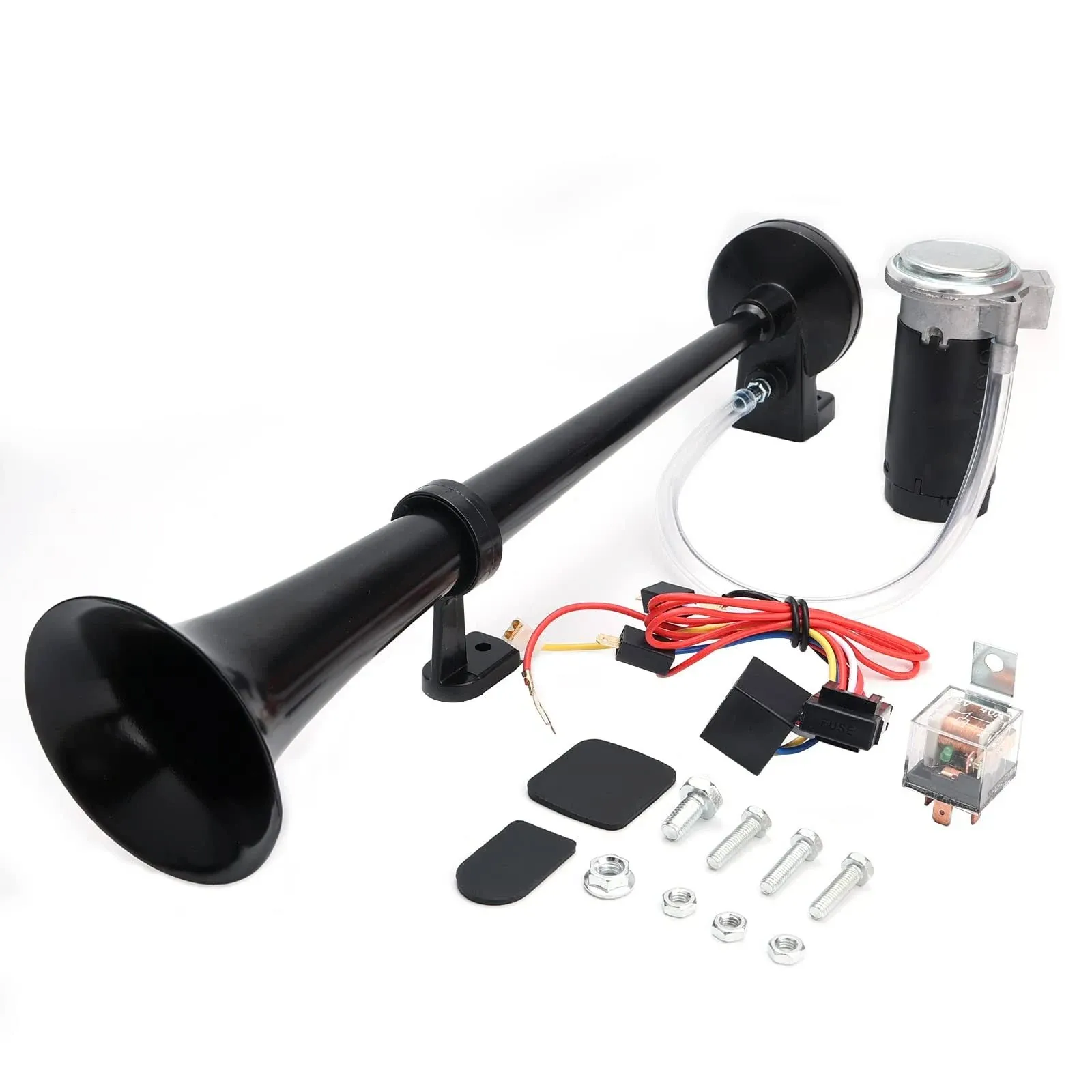 Air Horn, 150DB Single Trumpet Chrome Zinc, 12V Vehicle Truck Boat Van Train, Vacuum Plated Copper, Black (Automotive-air-horns)