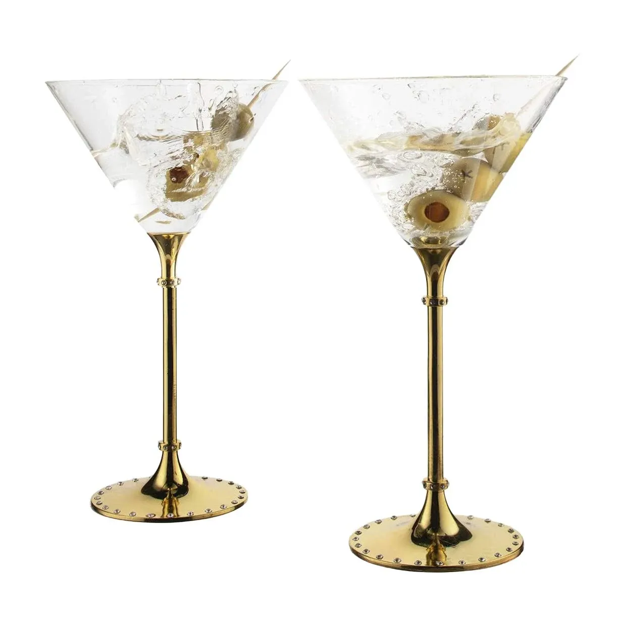 The Wine Savant Gold Cocktail, Martini & Champagne Glasses Rhinestone DIAMOND Studded, Cosmopolitan Elegant Crystal Glassware, Set of 2-10oz, 10" Tall Stem Sparkling Margaretta, Wedding, or Everyday by The Wine Savant