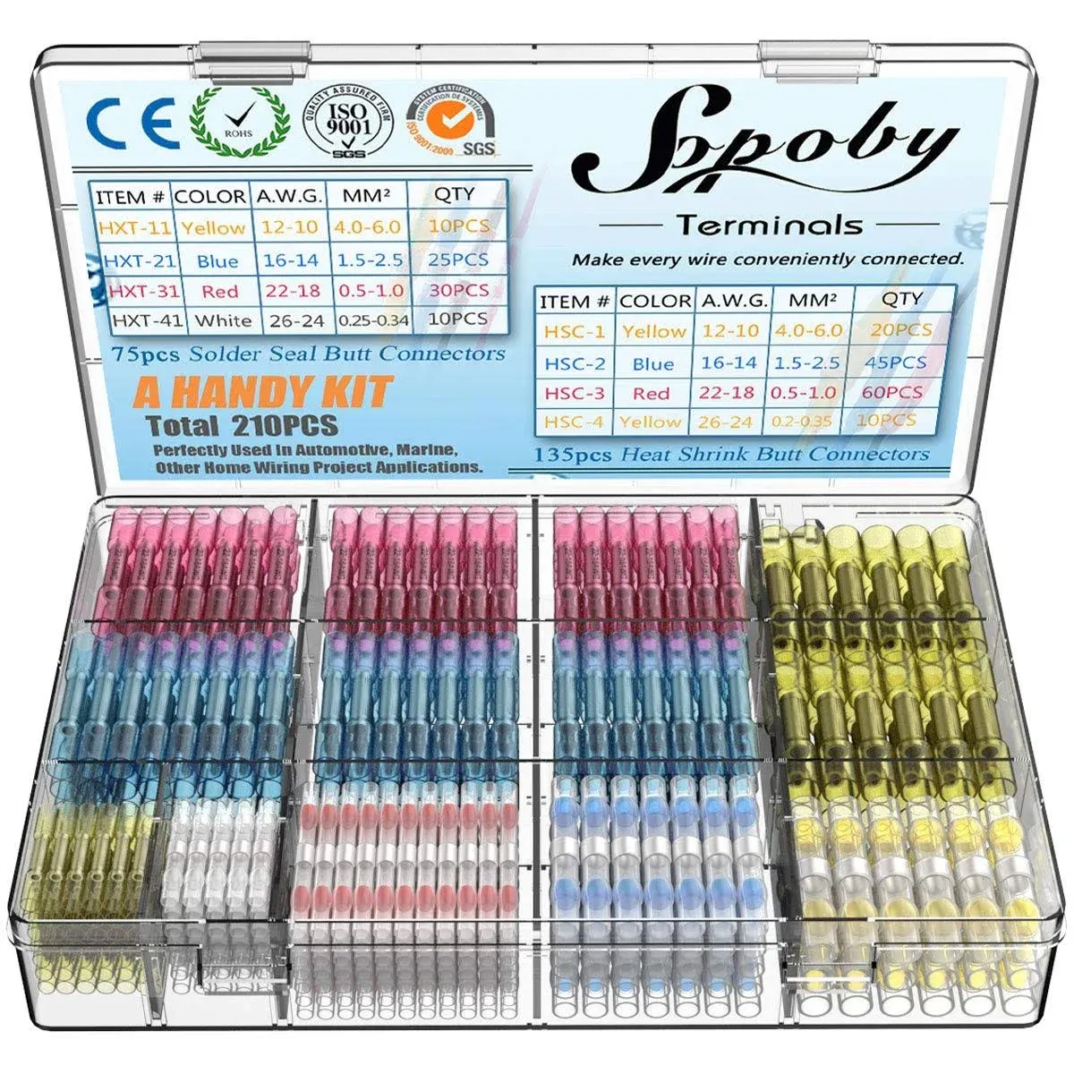 210pcs Heat Shrink Connectors, Sopoby Solder Seal Wire Connectors & Heat Shrink Butt Crimp Connectors Electrical Connectors Waterproof Assorted Wire