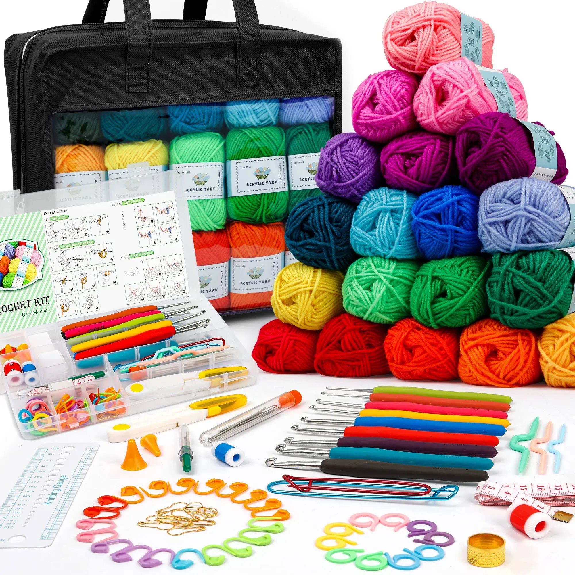 103 PCS Crochet Kit with Crochet Hooks Yarn Set, Premium Bundle Includes 1650 Ya