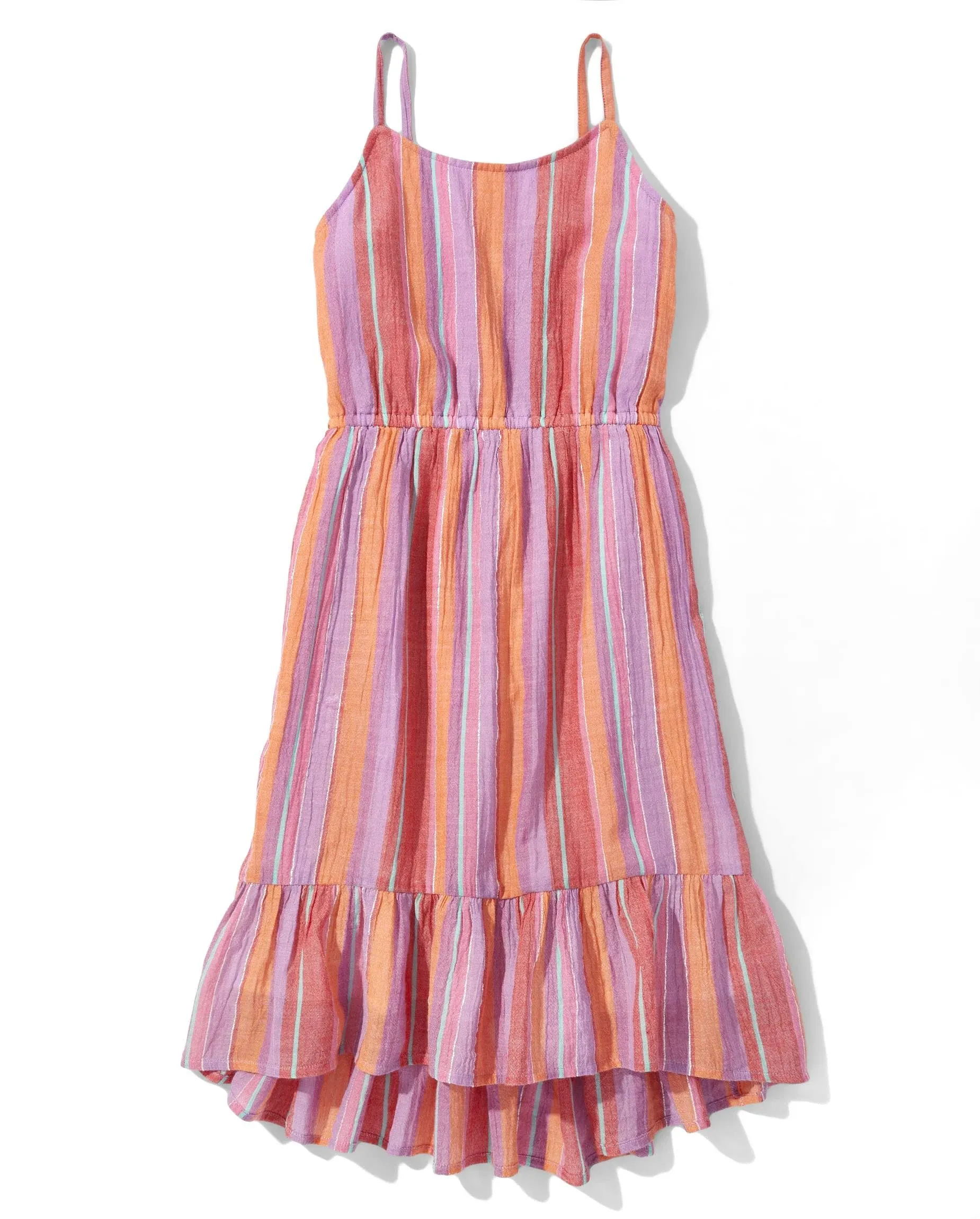 Sugar &amp; Jade Tween Girls Striped Tiered High Low Dress - Neon Dazzle Purple Sz L