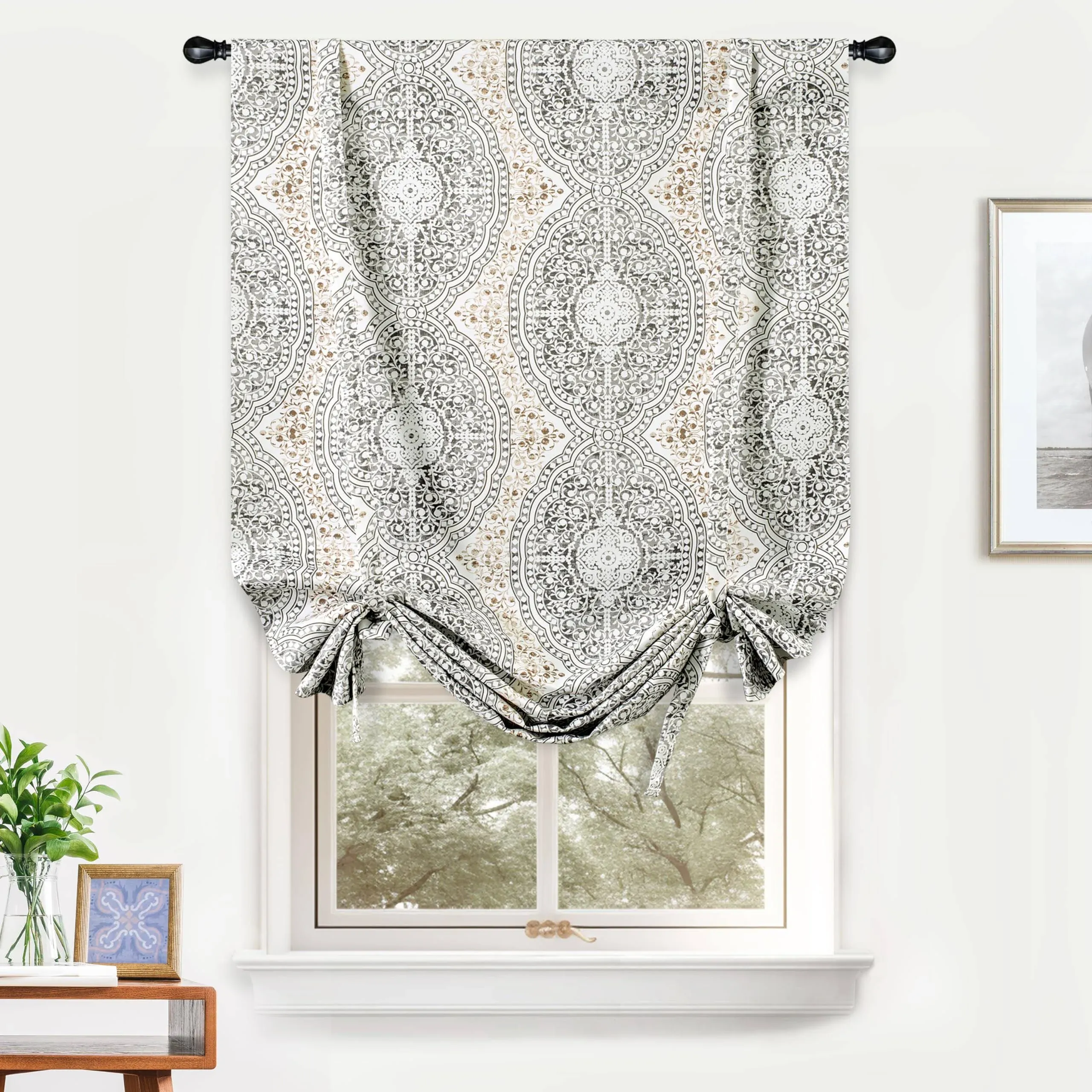 DriftAway Adrianne Tie Up Curtain Damask Floral Pattern Thermal Insulated Room ...