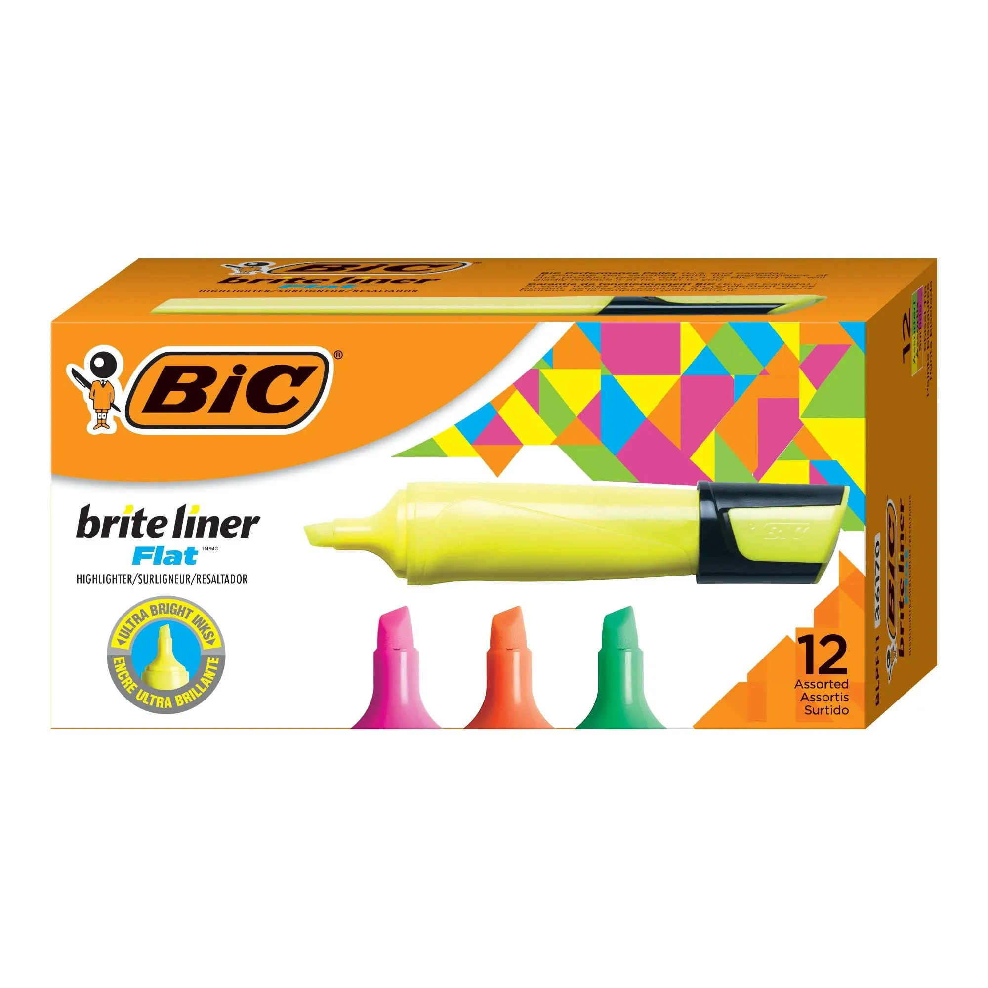 BIC ---BRITE LINER-------FL<wbr/>AT------HIGHLI<wbr/>GHTER-----12 ASSORTED 