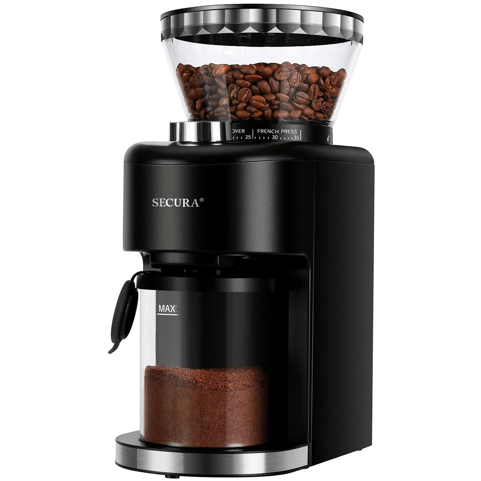 Secura Conical Burr Coffee Grinder, Adjustable Burr Mill with 35 Grind Settings ...