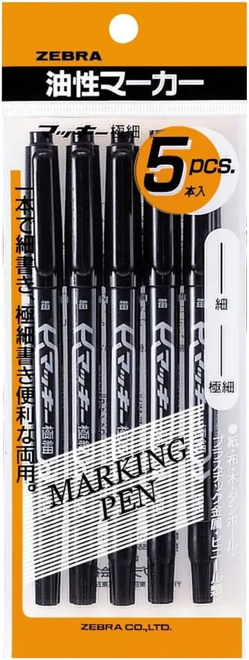 5 Pieces P-MO-120-MC-BK5 Zebra Mckie Permanent Marker Black