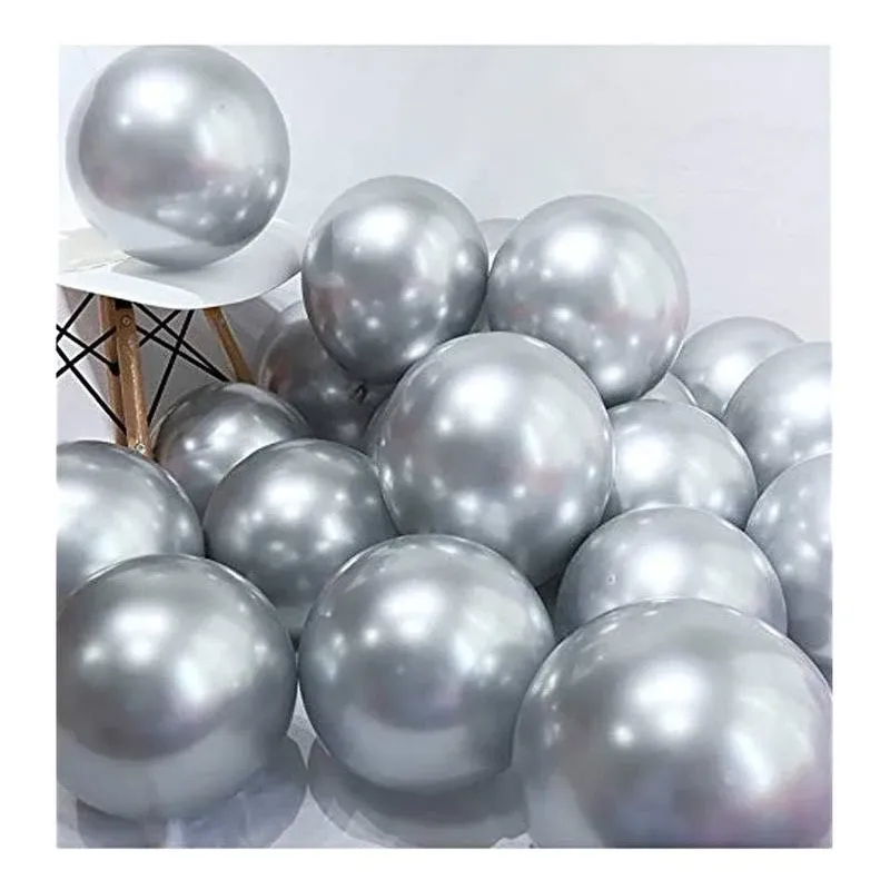 BALONAR 3.2g 12inch 100pcs Metallic Chrome Balloon in Silver for Wedding Birthday ...