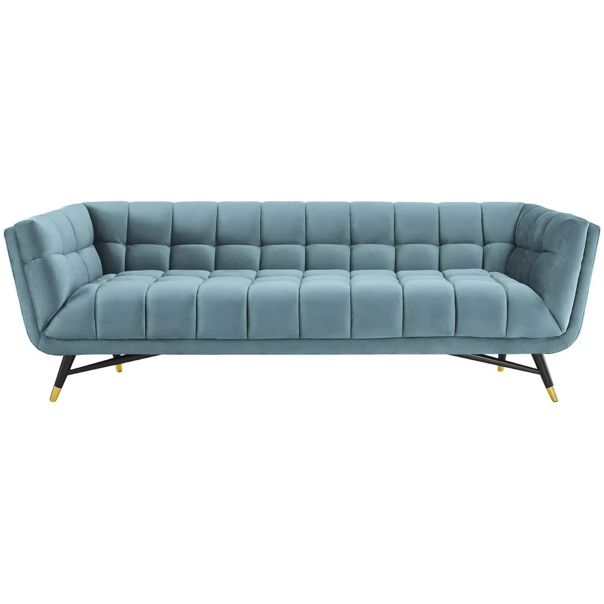 Modway Adept Contemporary Mid-Century Modern Performance Velvet Upholstered Tufted Sofa in Sea Blue