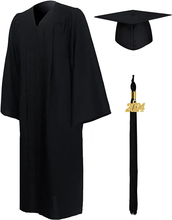 GraduationMall Matte Graduation Gown Cap Tassel Set 2024 for High School and Bachelor