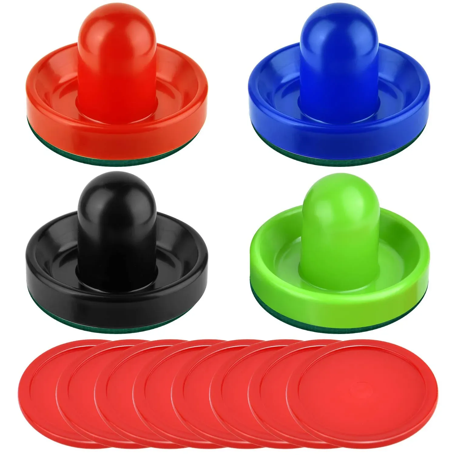 URATOT Air Hockey Pushers and Air Hockey Pucks Air Hockey Paddles, Goal Handles Paddles Replacement Accessories for Game Tables(4 Pushers, 8 Red Pucks and 8 Green Pads)