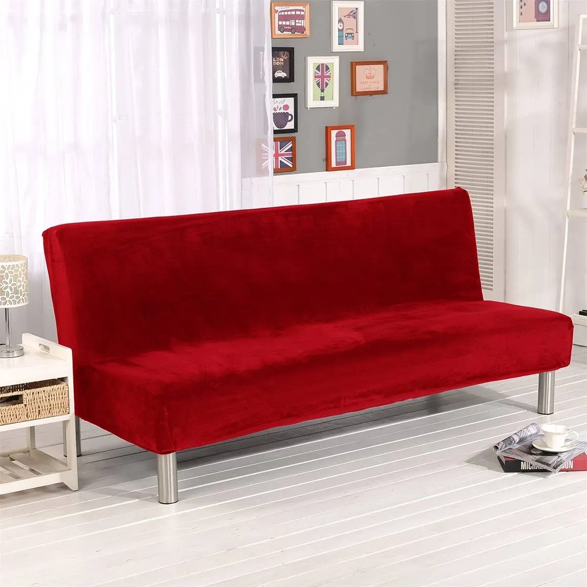 Thick Plush Futon Cover Stretch Armless Sofa Bed Slipcover Soft Couch Sofa Cover