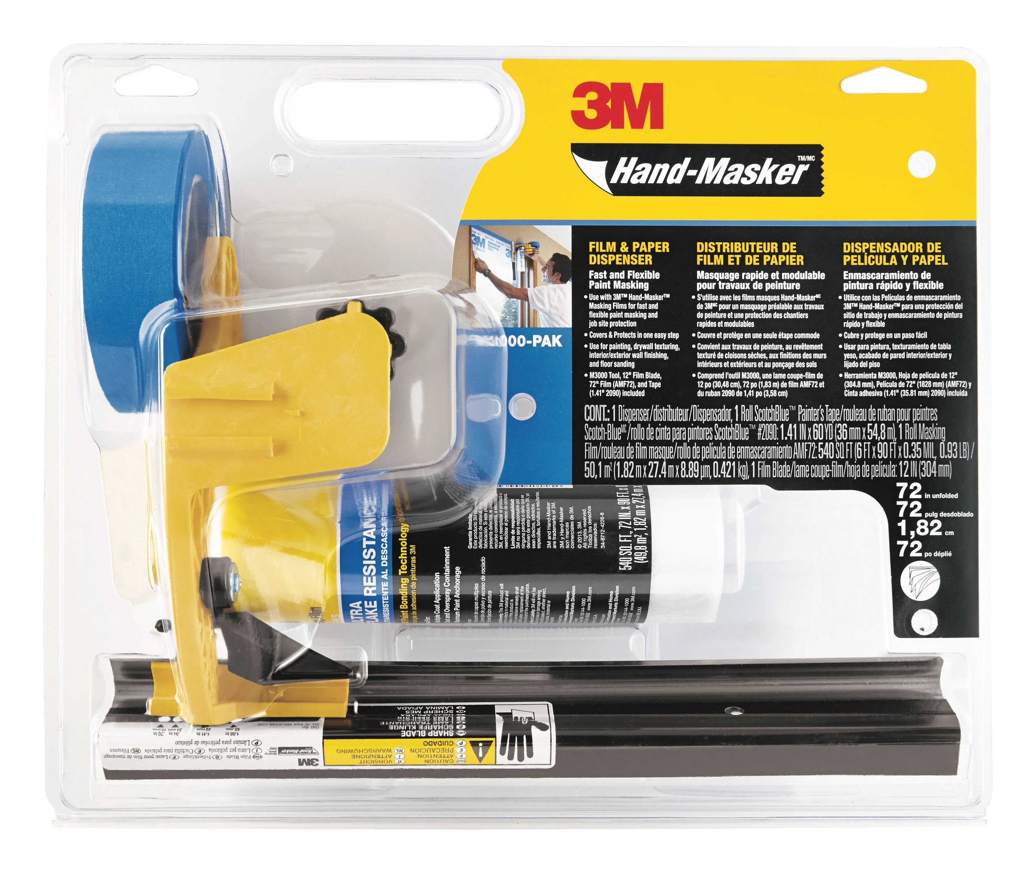 3M Hand-Masker M3000 Tool Painter's Tape and Masking Film Dispenser Kit, Protects Surfaces from Paint Splatters, Includes Painter's Tape and Masking Film, 1 Kit