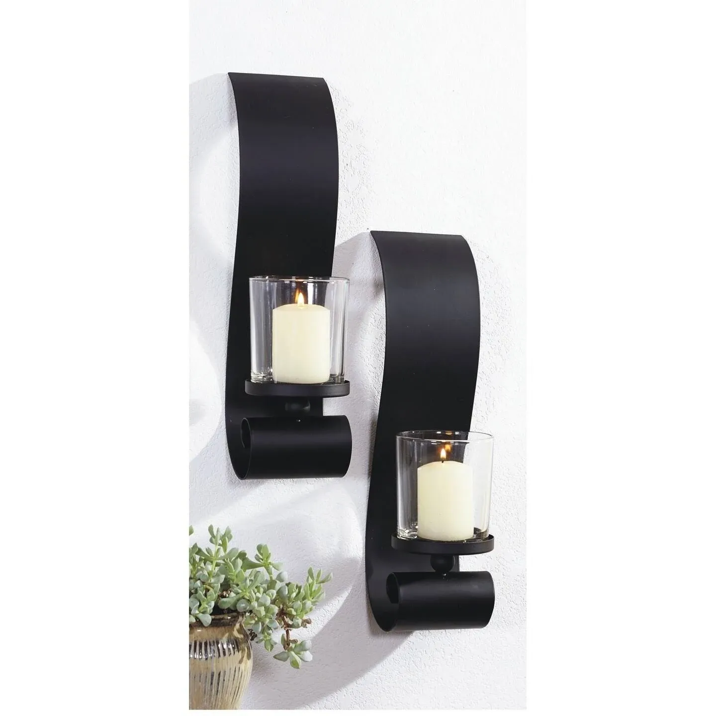 3.5x14" Set of 2 Bold II Candle Wall Sconce Holder With Glass Black Metal - Traditional - Wall Sconces - by Northwood Collection Inc. | Houzz