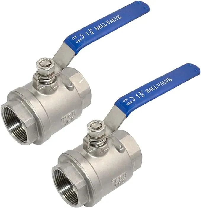 Megairon 2pcs 316 Stainless Steel 1.5" Full Port Ball Valve