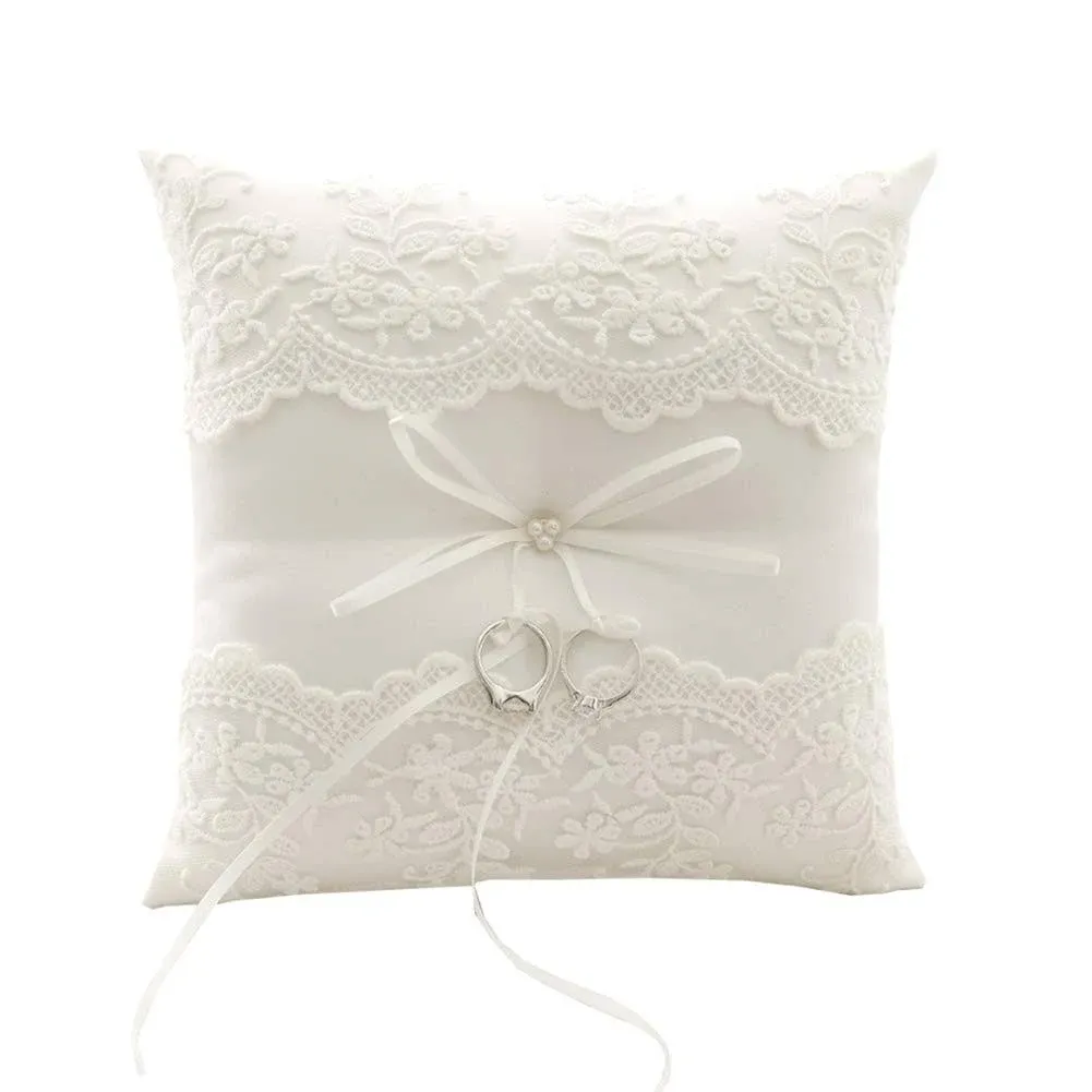 Betaulife Wedding Party Ring Pillow, Ivory Bearer Cushion