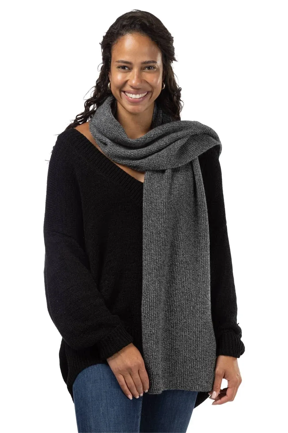 "Women's 100% Pure Cashmere Ribbed Knit Scarf with Gift Box"