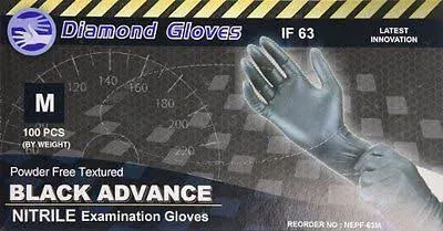 6.3 Mil Diamond Gloves Black Advance Nitrile Examination Powder-Free Gloves, Heavy Duty, Large, 100 Count - Size Medium, Size: One Size