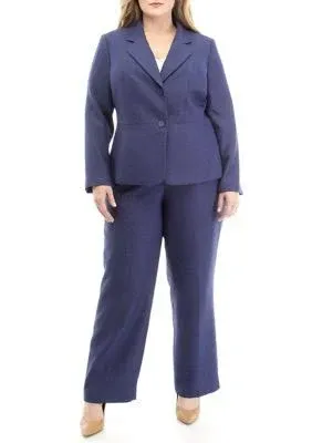 Le Suit Women's Plus Size Notch Collar Two Button Jacket and Side Zip Pant Set