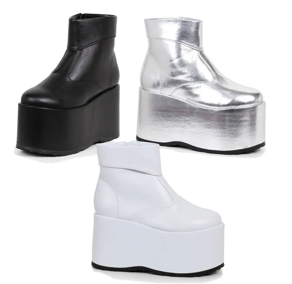 Ellie Shoes Mens White Frank Platform 60s Ankle Boots