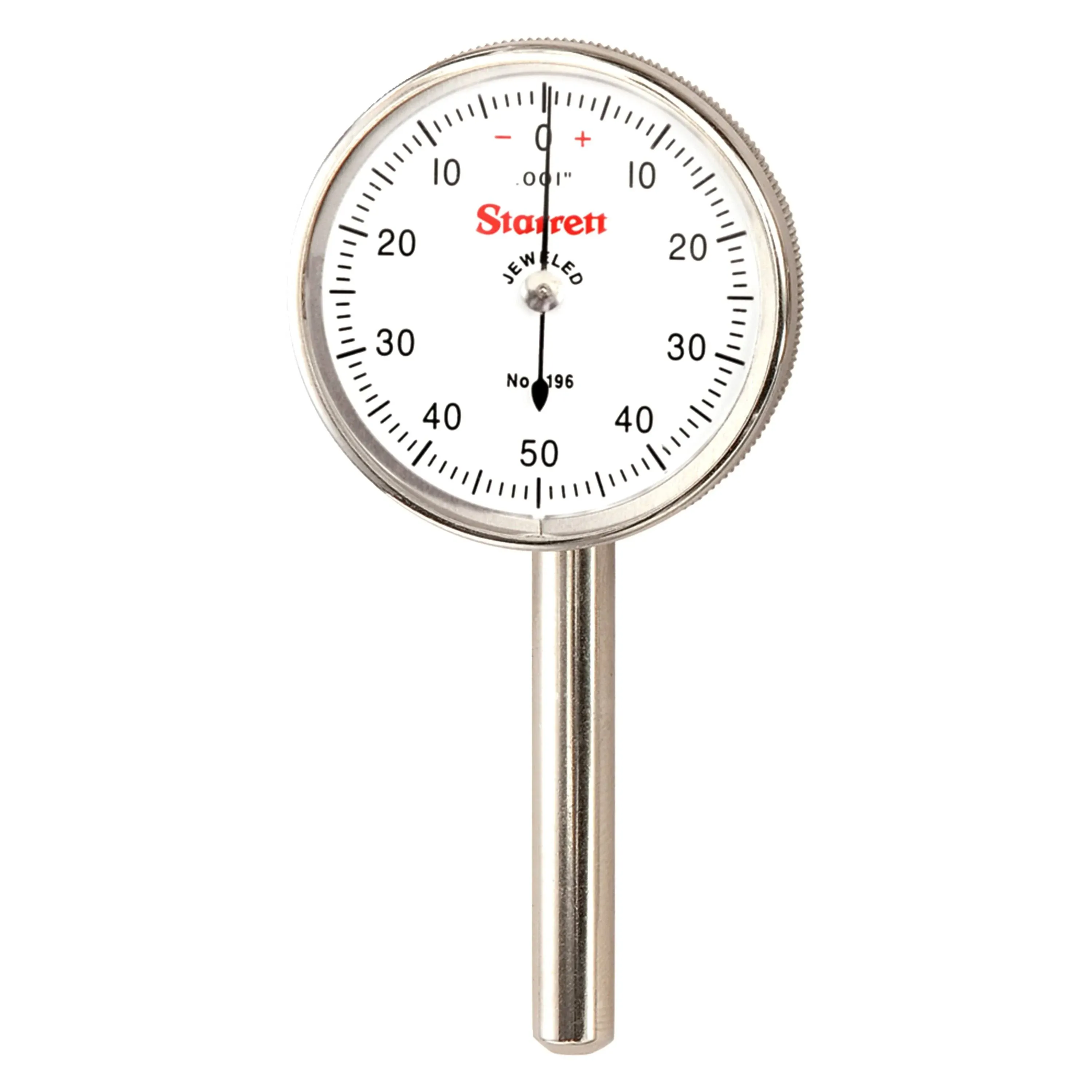 Starrett 196B5 Universal Back Plunger Dial Indicator, 0 to 50 to 0, 0.001" graduation