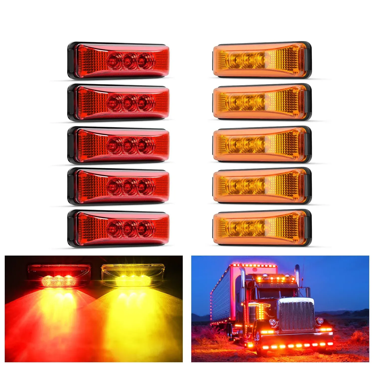 Nilight 10Pcs 3 Led Trailer Light 3.9 Inch Front Rear Side Marker Lights