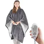 Degrees of Comfort Sherpa Heated Blanket Wrap, Grey Cozy Snuggie Heated Shawl for ...