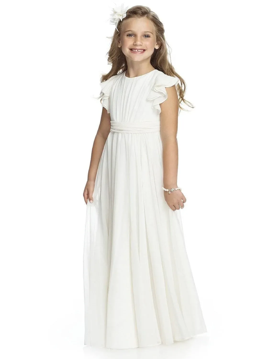 Abaowedding Fancy Chiffon Flower Girl Dresses Flutter Sleeves Junior Bridesmaid Dress(Size 12,White)