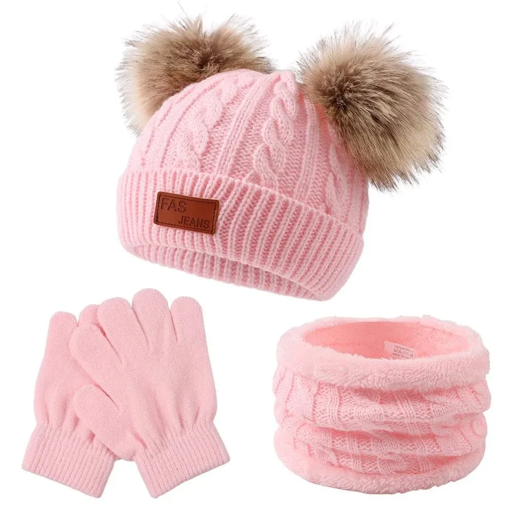 Yuoahcn Kids Winter Beanie Hat Scarf Gloves Set Knit Warm Toddler Winter Cap Gloves Neck Warmer for Boys Girls 1-8 Year