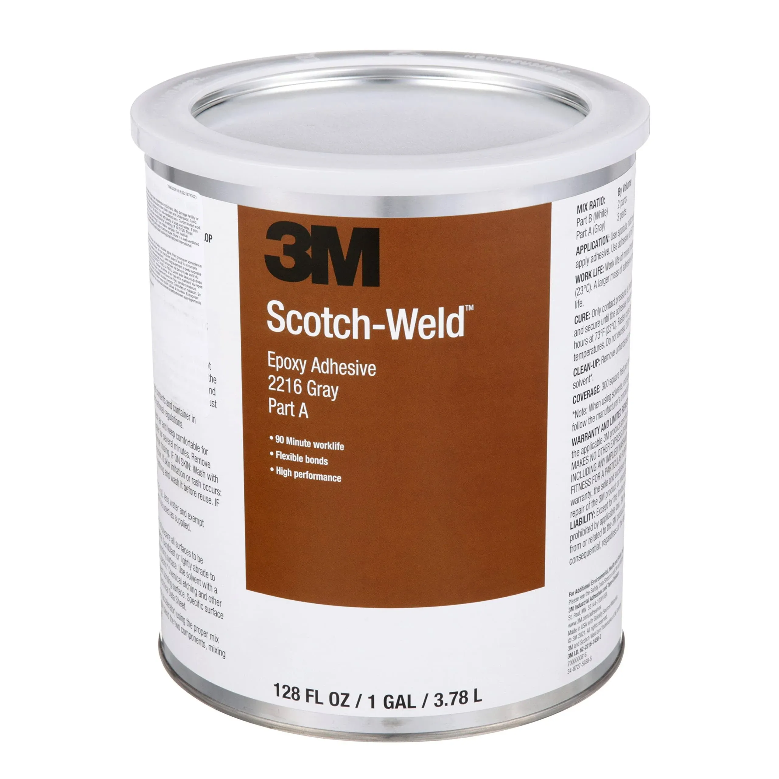 3M Scotch-Weld Epoxy Adhesive 2216, Gray, Heat-Resistant, Versatile, Part B/A, Kit, 128 fl oz (3.78 L)