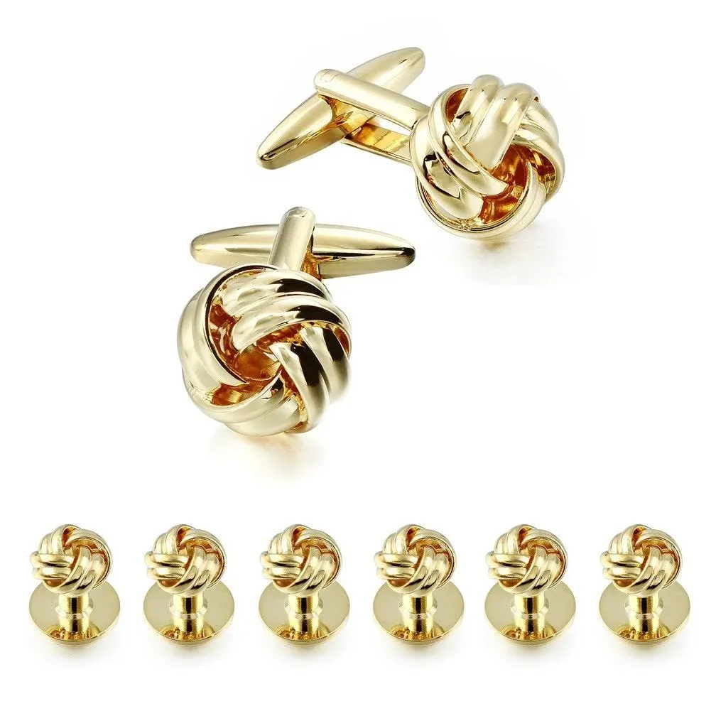 Flower Knot Cufflinks and Tuxedo Studs Set Men Dress Shirt Studs Wedding Men