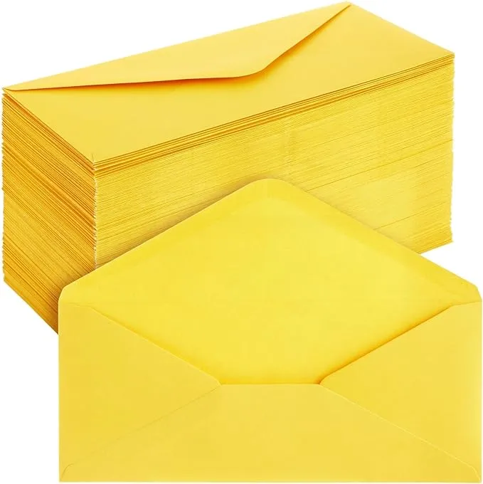 200 Pack #10 Yellow Colored Envelopes Bulk - Gummed Seal Letter Size for Party Invitations, Business Mailing, Checks, Holidays, Greeting Cards, Thank You Notes (4 1/8 x 9 1/2 In)