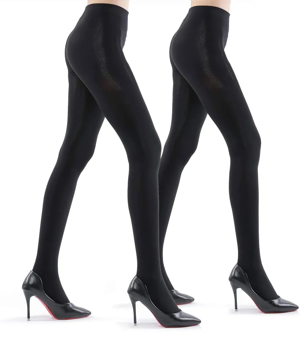 G&amp;Y 2 Pairs Ultra Opaque Tights for Women - 80D Microfiber Large, Black 