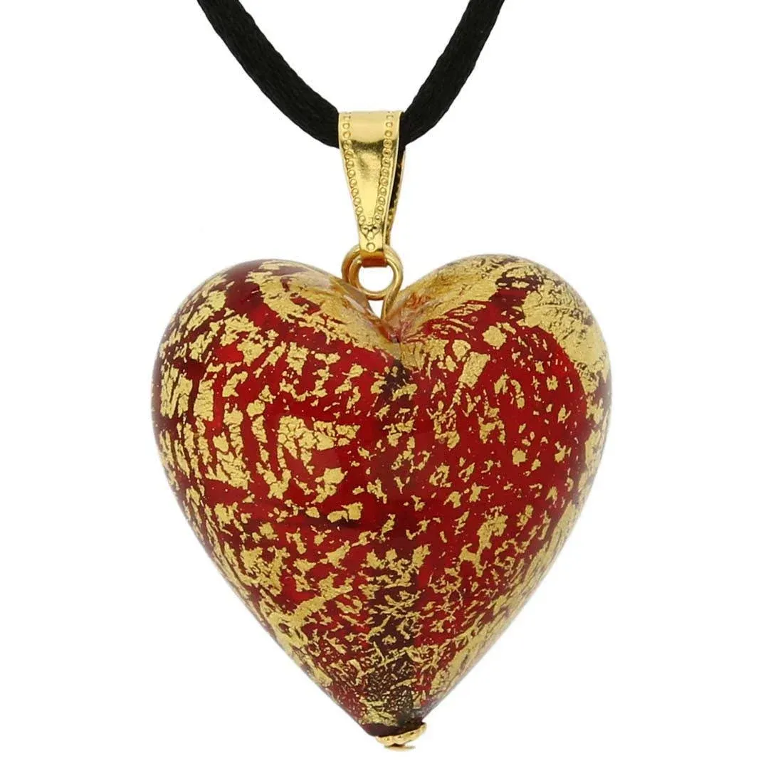 Murano Glass Heart Pendant CA D'oro - Ruby Red