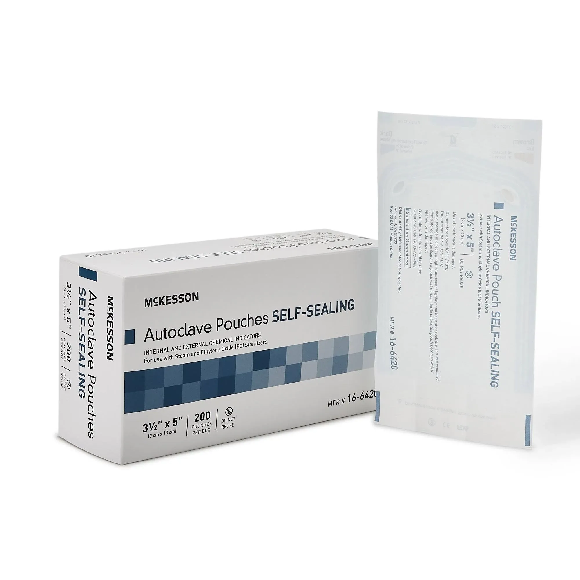 McKesson Sterilization Pouch EO Gas / Steam 12 X 15 Inch Transparent Blue / White Self Seal Paper / Film, 200EA/BX 