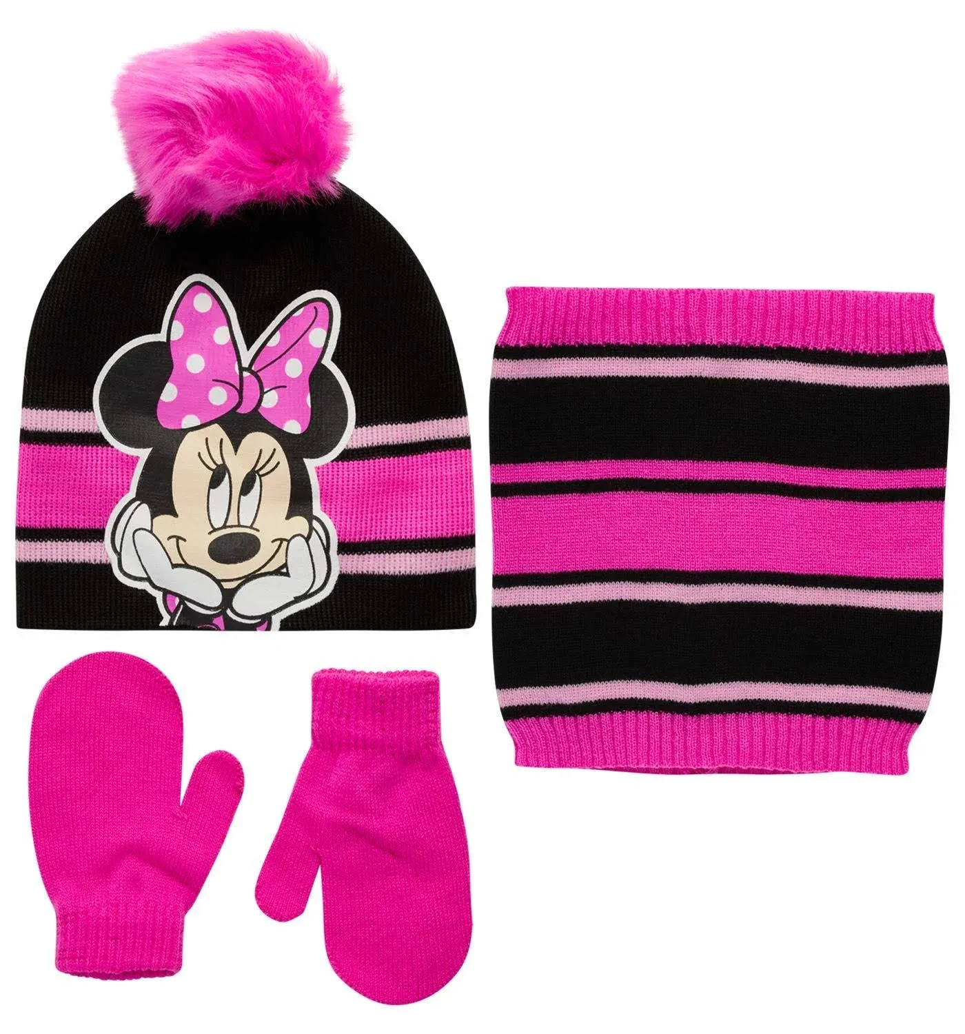 Disney Girls' Minnie Mouse or Frozen Winter Hat, Mittens or Gloves, and Gaiter Three Piece Set (2-7)