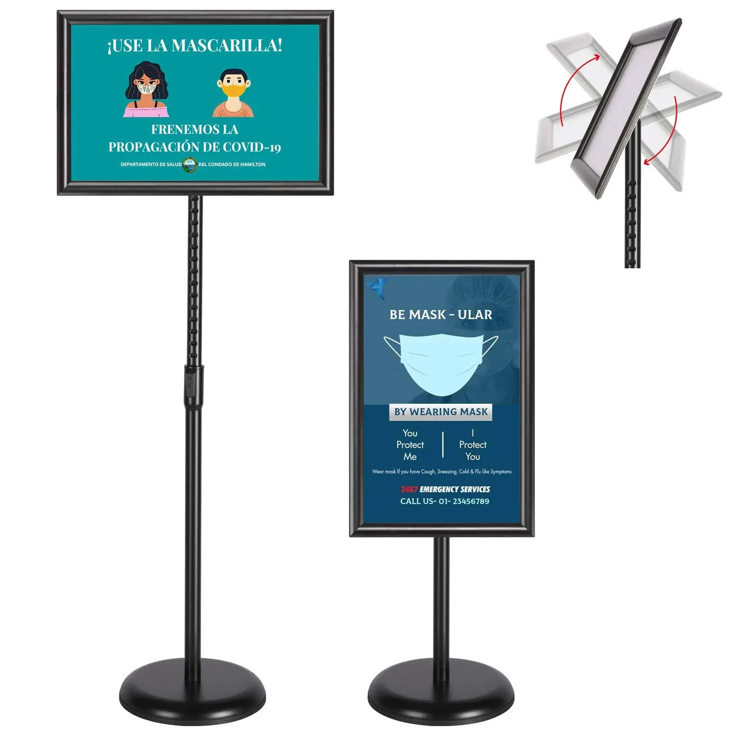 Adjustable Heavy Duty Pedestal Sign Holder Floor Stand, Sign Stand Poster Stand, Standing Floor, 11 x 17 inch, Vertical & Horizontal View, Outdoor Standing Display Sign Holders Aluminum Black 2 Pack