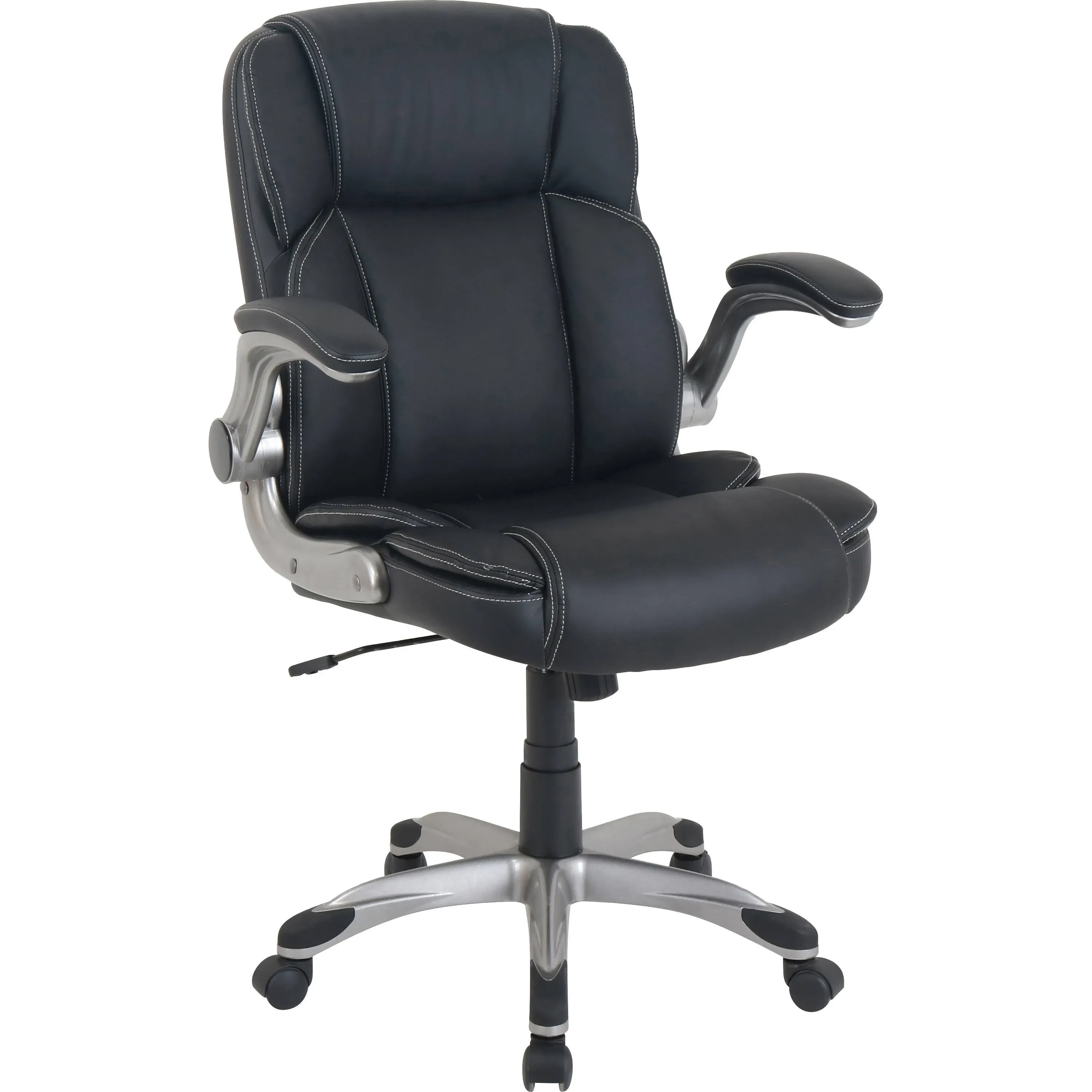 Soho Flip Armrest Mid-Back Leather Chair, Black