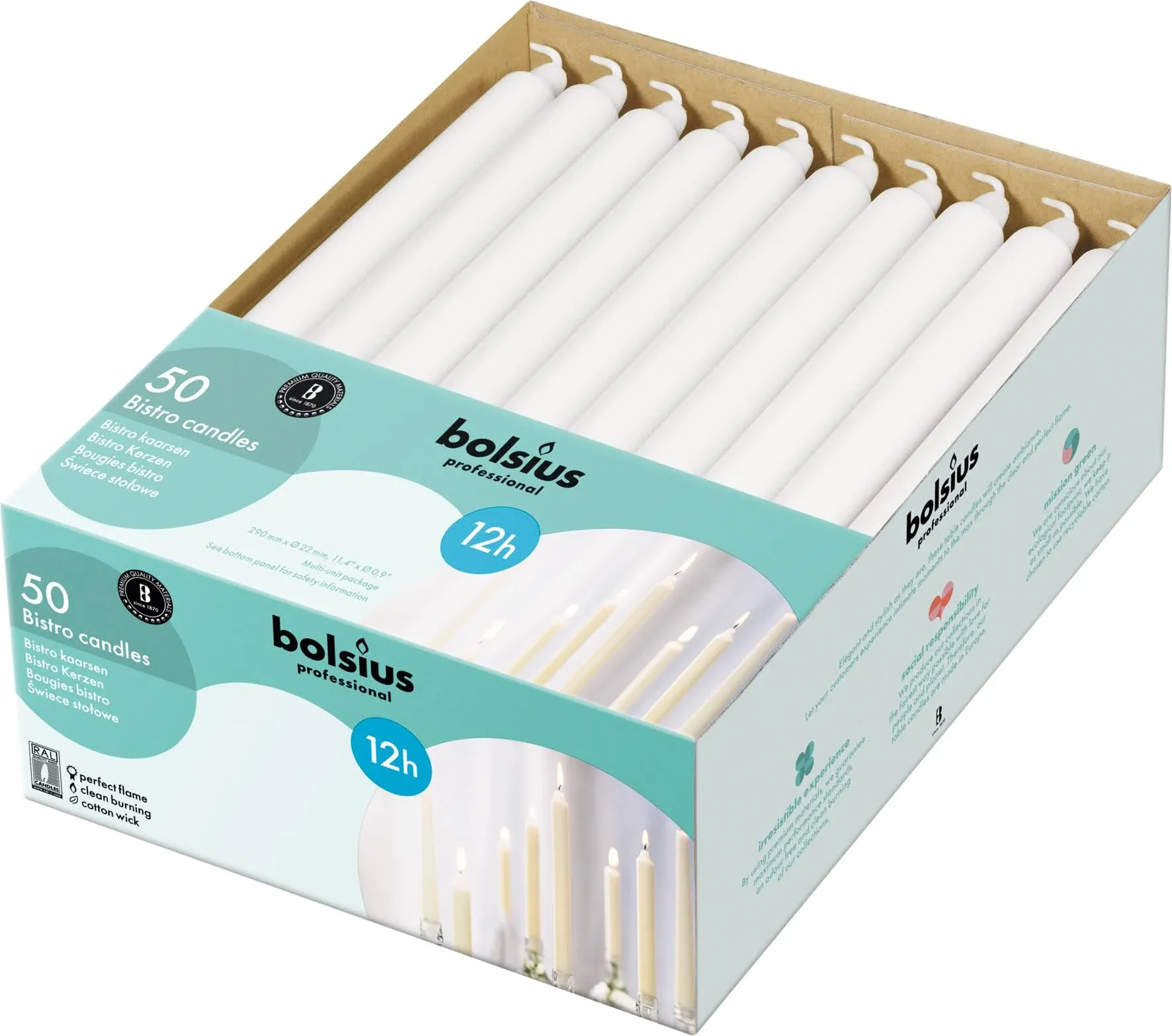 BOLSIUS White Candlesticks Bulk Pack 50 Count - 11 Inch (Pack of 50), 