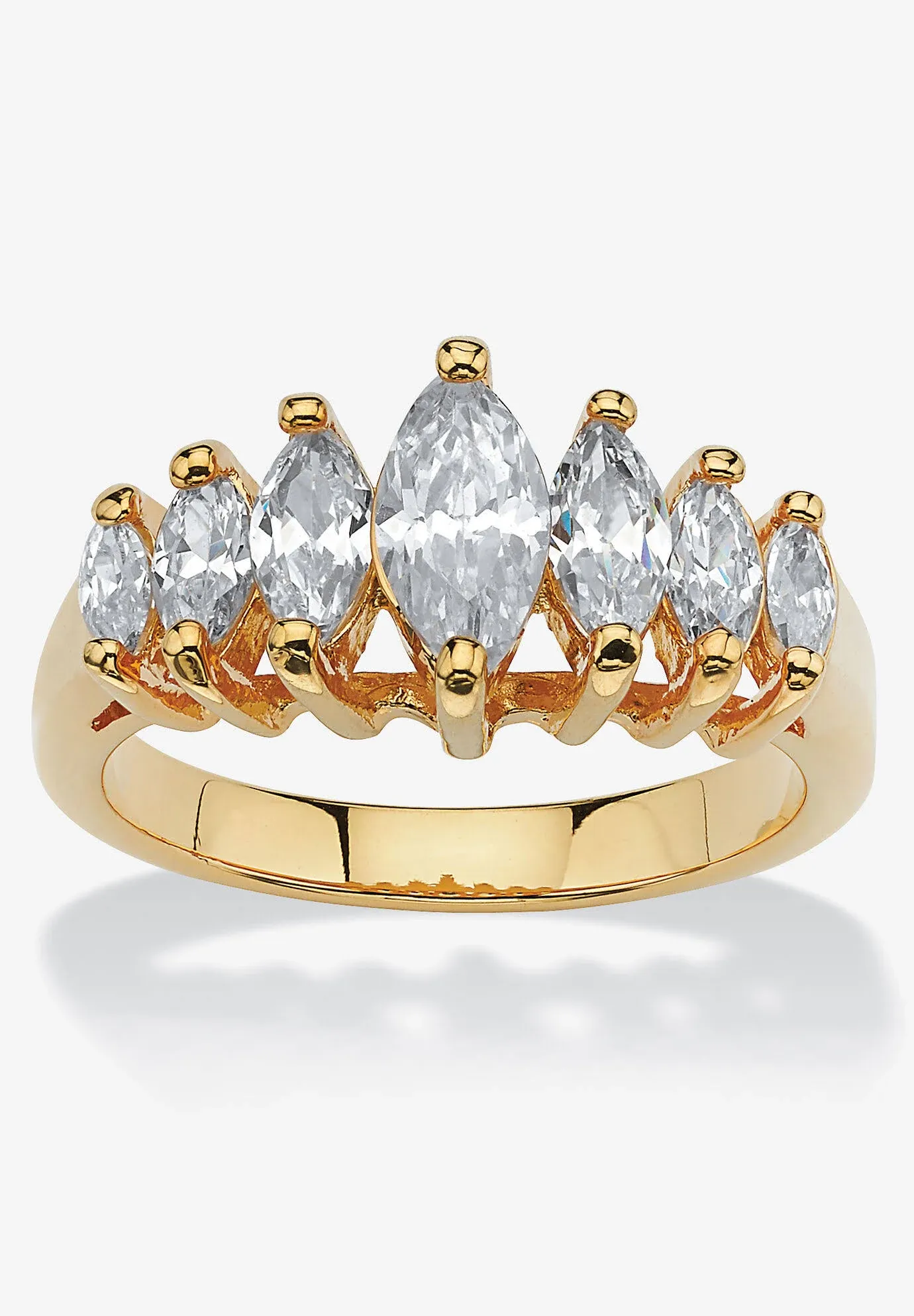 1.50 TCW Marquise-Cut Cubic Zirconia Yellow Gold-Plated Anniversary Ring ...